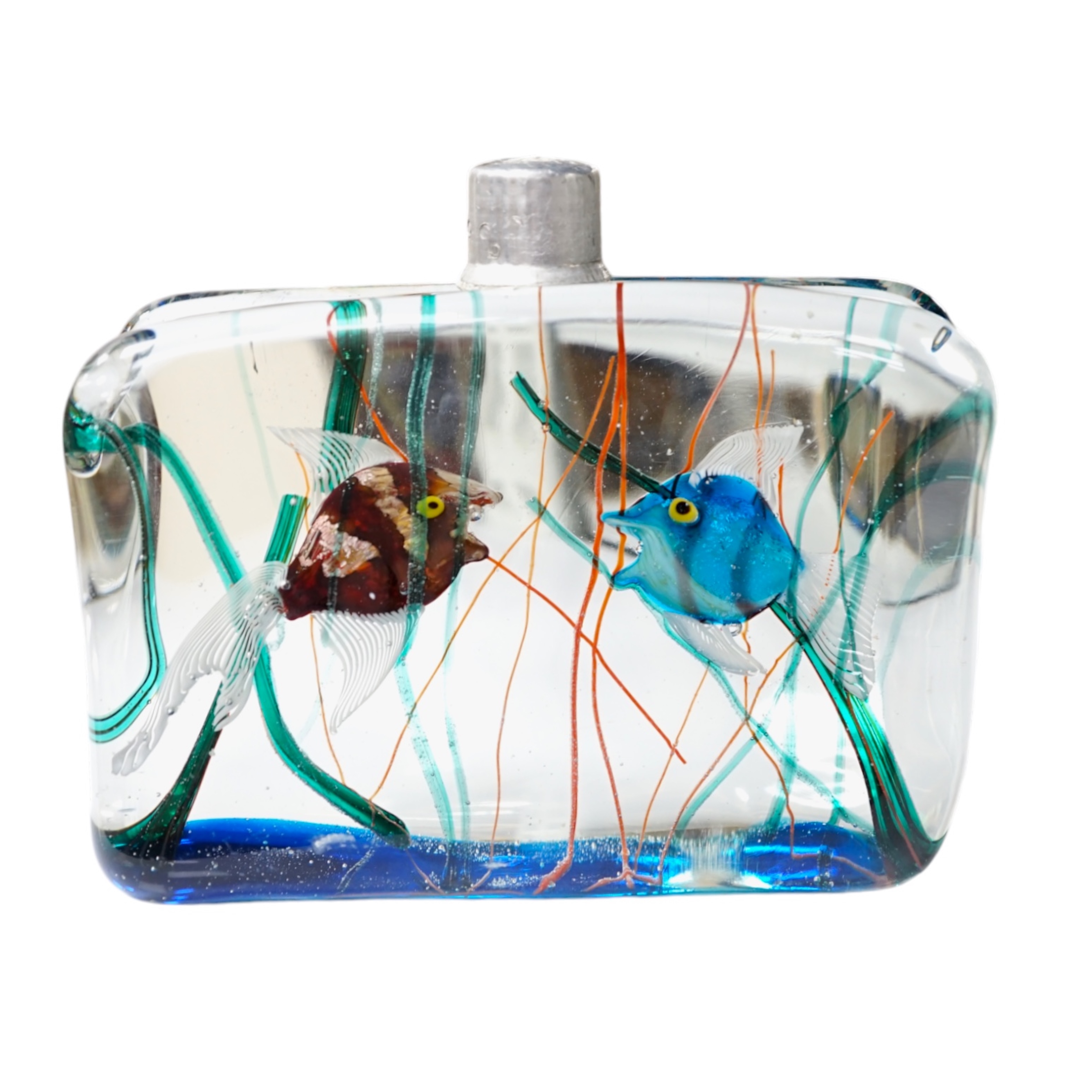 A Murano glass ‘aquarium’ lamp base,16cm wide, 10.5cm high. Condition - small chip to glass top left corner, light fittings missing